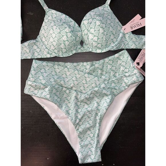 Victoria's Secret 32A BIKINI S high-Waist BOTTOM+COOLER BAG+HAT TEAL GREEN SHELL - Picture 5 of 8